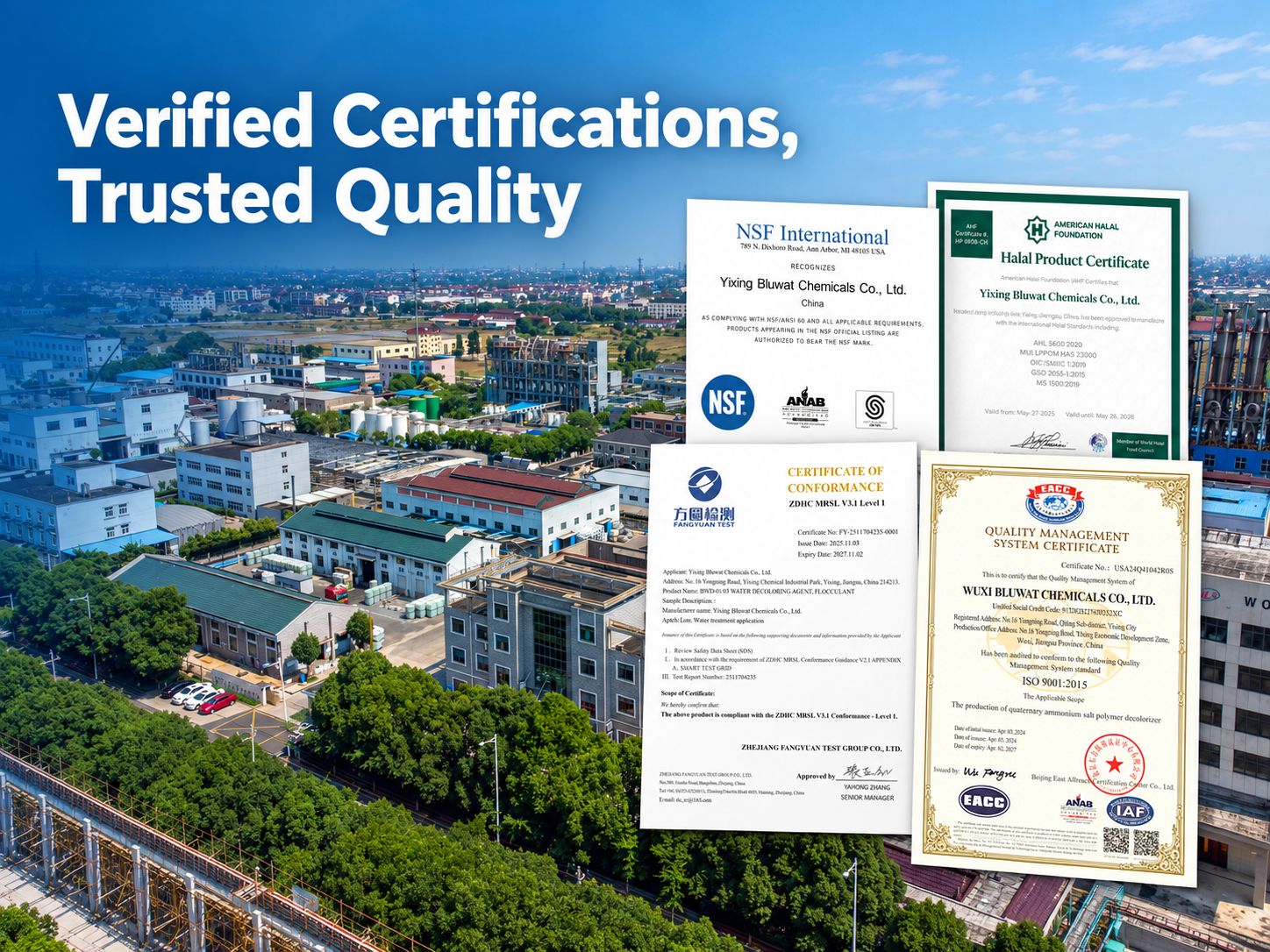 Последние блоги о компании Bluwat Chemicals Strengthens Buyer Confidence with Verifiable NSF, Halal, ZDHC and ISO Credentials